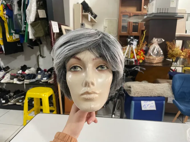 Lace Natural Curta Grisalho Wig