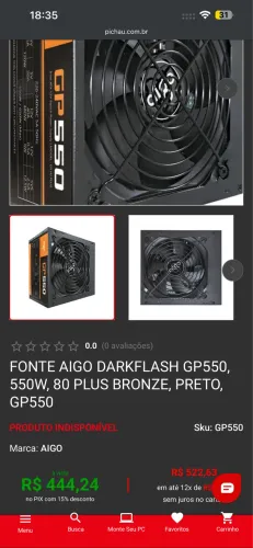 Fonte 550w Aigo 80plus bronze