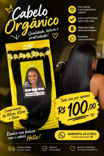 Cabelo Orgânico Bio Evolution 60/65/70cm - Preto 