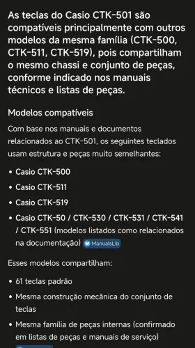 Teclas teclado Casio linha CTK 500 CTK501 e outros