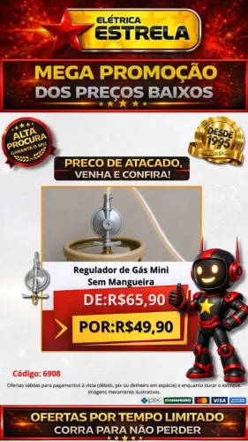 Regulador de Gás Mini Sem Mangueira - Oferta Especial Elétrica Estrela
