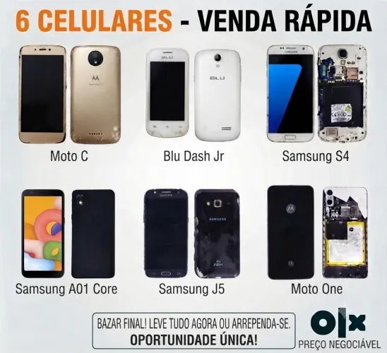 Lote de 6 Celulares - Preço de Desapego p/ Sair