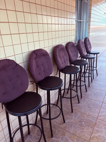 6 banquetas altas de ferro c/almofadas