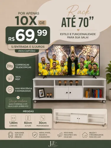 Rack 70'' com rodinhas já com entrega