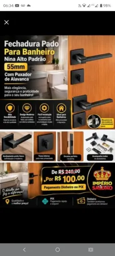 Fechadura Pado Para Banheiro Nina Alto Padrão 55mm Pf Cor Preto (Produto Novo)