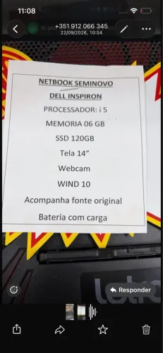 NETBOOK DELL INSPIRON 14 - 2630 PROC: i5 06GB RAM SSD 120GB Tela 14" Webcam WIND 10