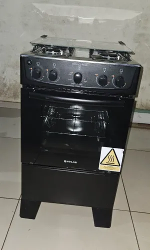 Fogão 4 bocas Atlas Mônaco Plus Preto com Acendimento Automático e Mesa Inox.