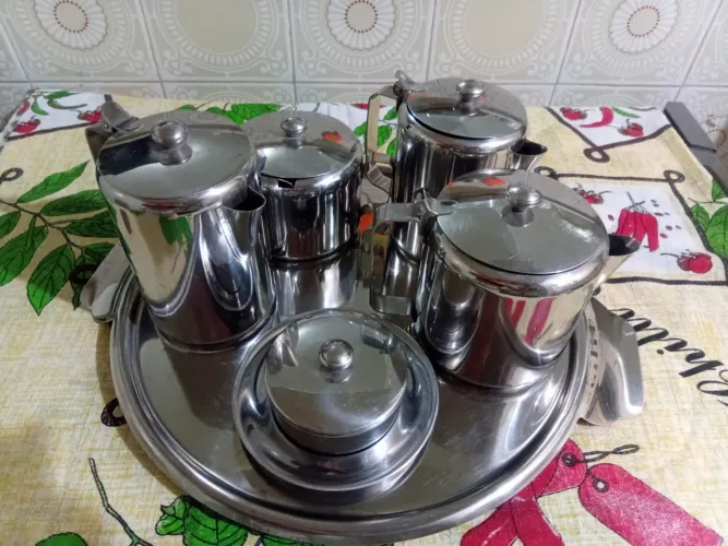 Conjunto de chá antigo com 7 peças de aço inox 