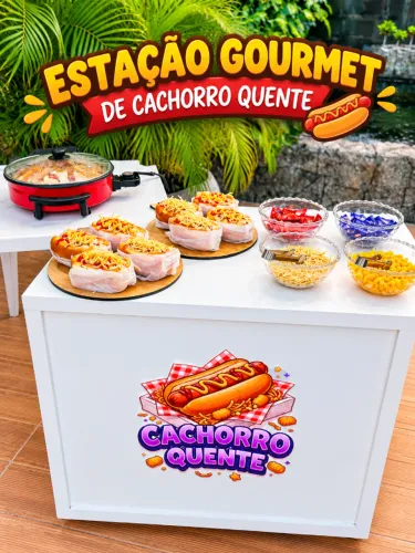Estações Gourmet de Mini Cachorro Quente.