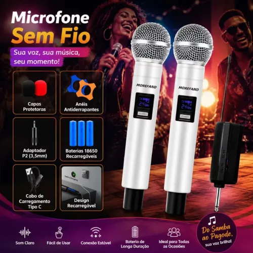 Microfone duplo profissional recarregável com cabo tipo C 