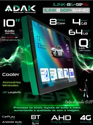 Multimidia 10 polegadas ADAK iLINK8SDP 64GB / 4GB