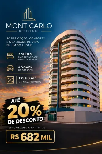 Mont Carlo Residence apto 135 m² 3 suítes 2 vagas com até 20% de desconto