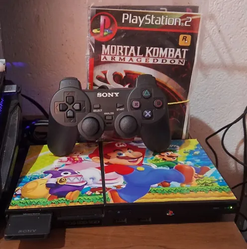 Playstation 2 Slim - 1 Controle, 10 Jogos CD.