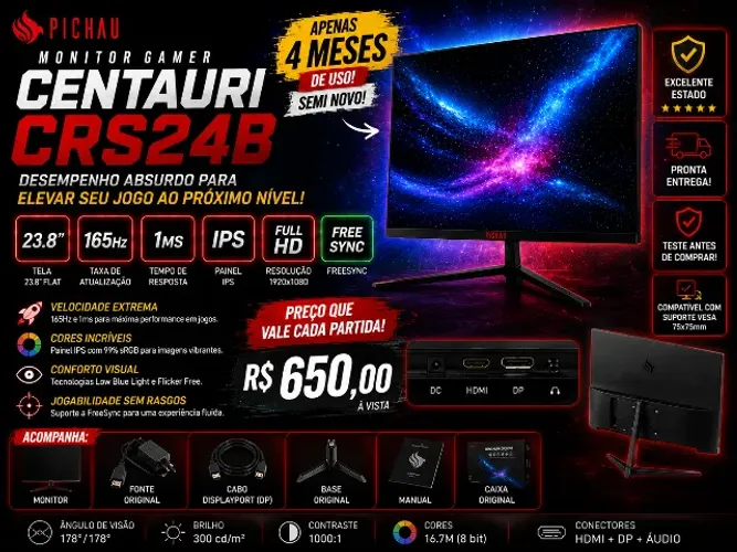 Monitor Gamer Pichau Centauri -165Hz Full HD - Semi Novo