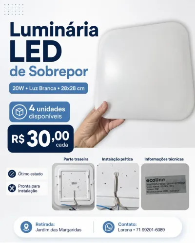 Luminária led de sobrepor 28x28cm