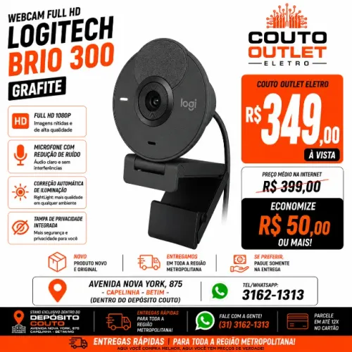 Webcam Logitech Brio 300 Full HD Grafite Nova - Mais Barato que na Internet