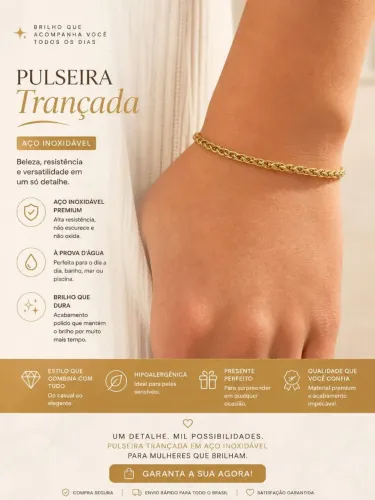 Pulseira Trançada Aço Inoxidável Premium À Prova D'Água Hipoalergênica masculina