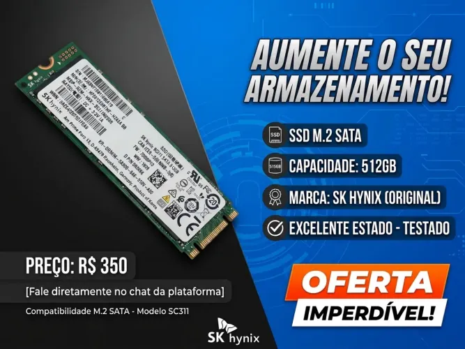 SSD M.2 512GB SK Hynix SC311 SATA - Perfeito Estado