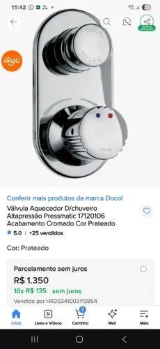 Valvula chuveiro Docol