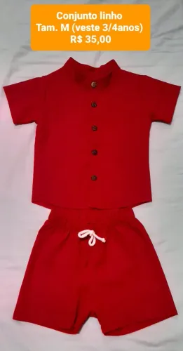 Conjunto infantil vermelho no linho