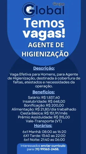 Agente de Higienização - Vaga Masculina