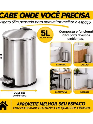 Lixeira Inox 5L Slim com Pedal