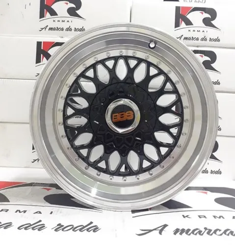 Roda aro 15 bbs preta com borda diamantada tala 7 Krmai vw gol jogo 