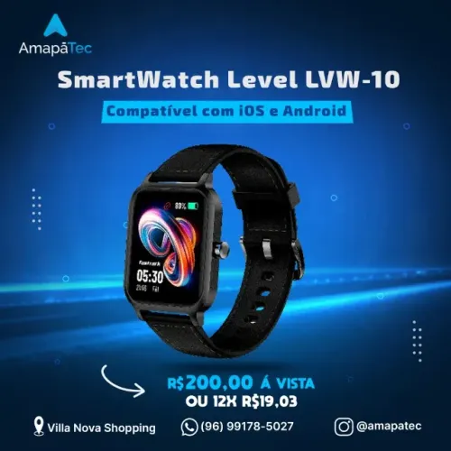 SmartWatch Level LVW-10 Tela TFT de 1,83" compatível com iOS e Android