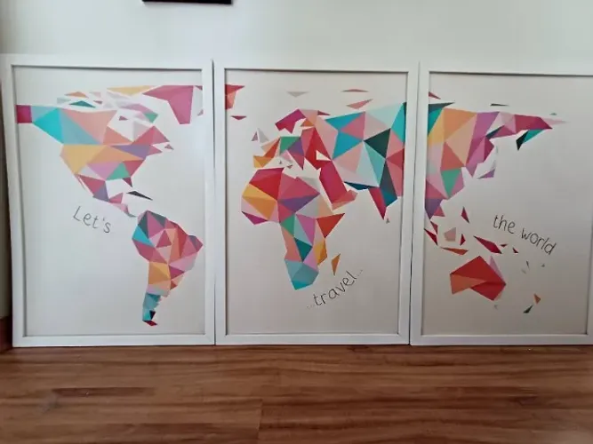 Conjunto de 3 quadros Mapa Mundi