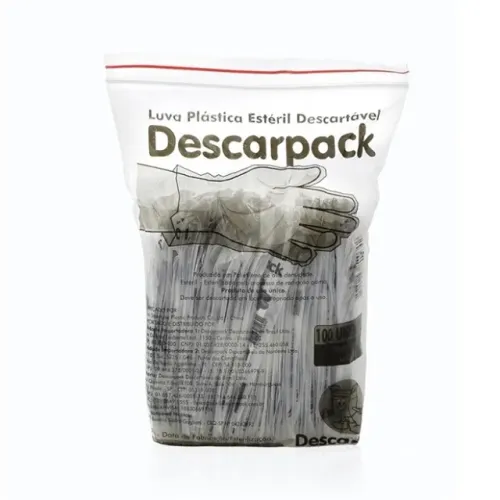 Luva Plástica Descartável Descarpack Transparente Individual Esteril 100un