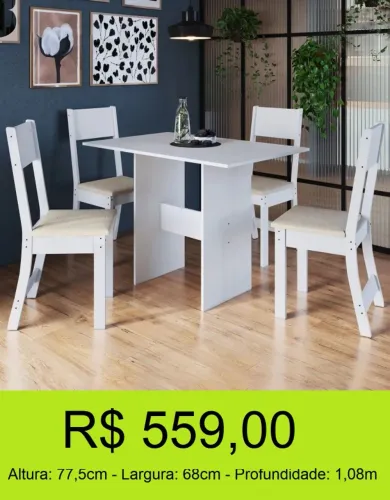 MESA DE JANTAR 4 CADEIRAS REFORÇADA