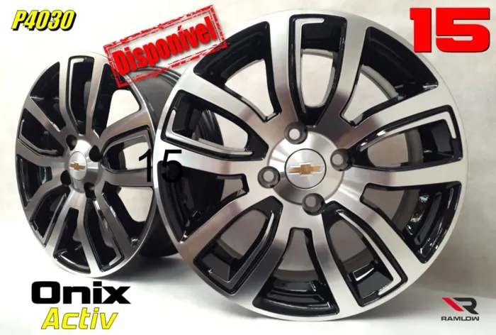 Roda Chevrolet Onix Activ preta com diamantado 4x100 aro 15