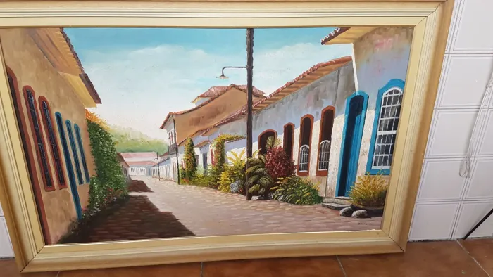 Quadro Pintura Óleo Sobre Tela - Edison Tomanini - Casario Colonial (Grande)