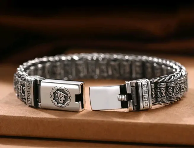 Pulseira Masculina em Prata 925 com Detalhes em Mandala