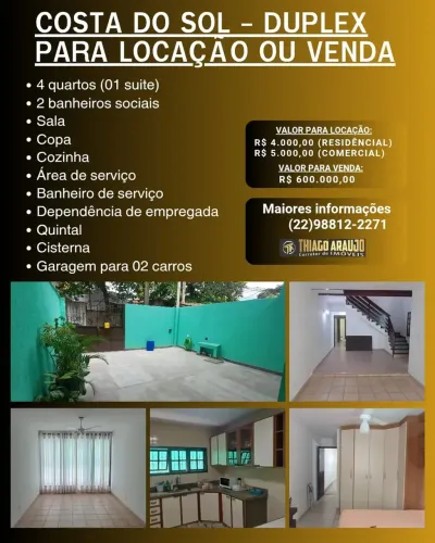 Costa do Sol - Casa Duplex para locação ou venda
