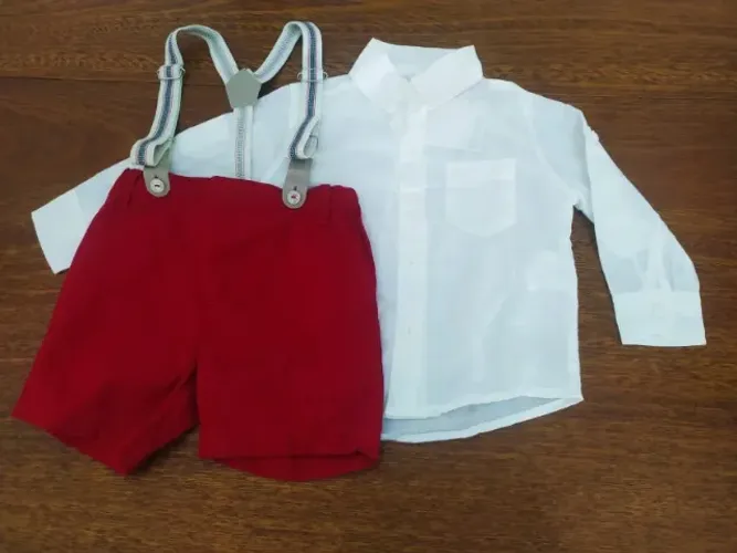 Conjunto De Camisa Social E Bermuda Vermelha Póssum