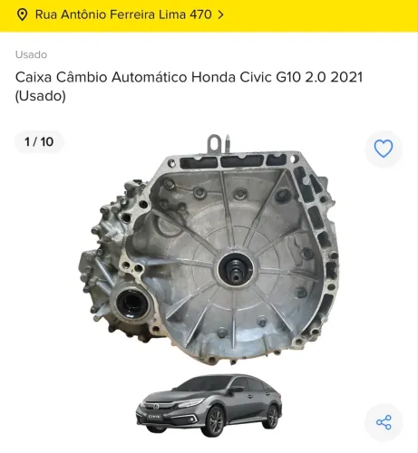CAIXA CÂMBIO AUTOMÁTICO HONDA CIVIC G10 2.0 2021 COL NF E GARANTIA 