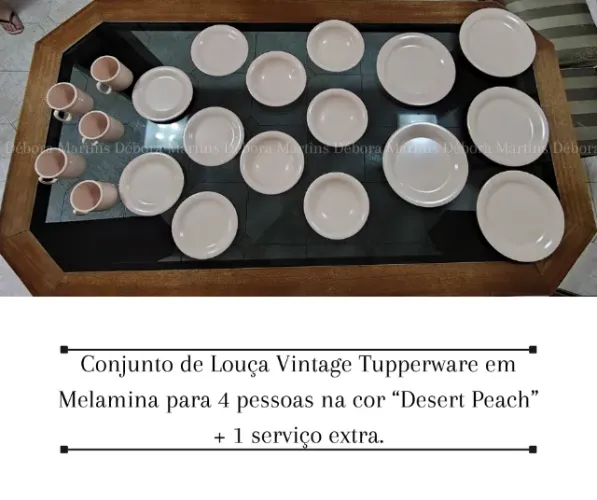 Conjunto de Louça Vintage Tupperware em Melamina para 5 pessoas na cor ?Desert Peach?