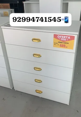 Cômoda 5 gavetas com puxador dourado em mdf