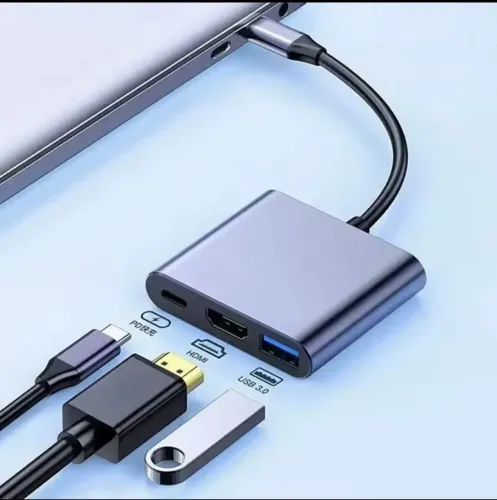 Adaptador USB-C Hub 3 em 1 - HDMI, USB 3.0 e PD