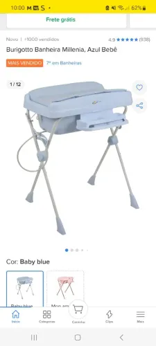 Banheira Com suporte e trocador Burigotto Azul