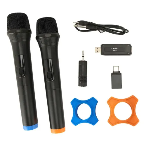 Kit 2 microfone sem fio duplo recarregavel karaokê