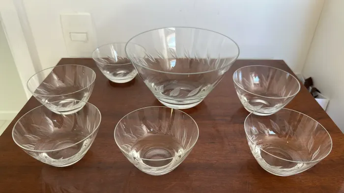 Saladeira com 6 bowls de cristal