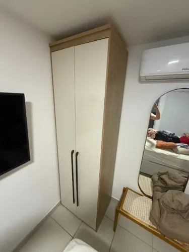 Módulo Armário 70cm 2 Portas 4 Gavetas Belmax Amadeirado / Bege
