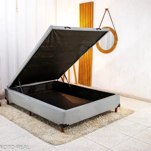 Box Baú Casal Sued Cinza 138x188x40 Blindado rf86