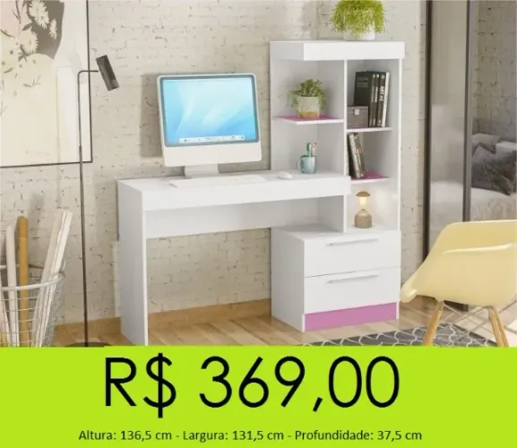 Escrivaninha com prateleiras organizacionais