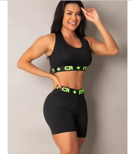 Conjunto Academia Top e Short Elastico Exposto Fitness Treino Casual z1411