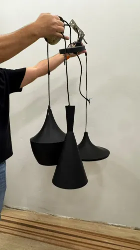 Kit 3 Pendentes Luminária - Funil, Balão, Chapéu - Preto com Cobre