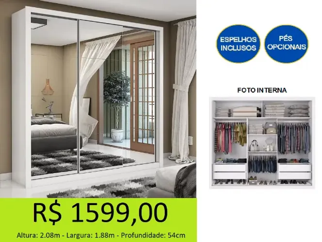 Guarda roupa casal espelhado perfeito - frete fixo 29,00