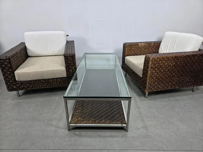 Par de poltrona com mesa de centro retangular 